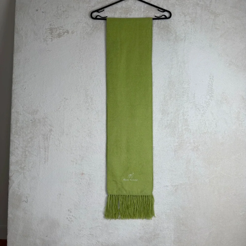 Alpaca Camargo Lime Green Alpaca Wool Fringed Scarf Made in Peru Solid Wrap